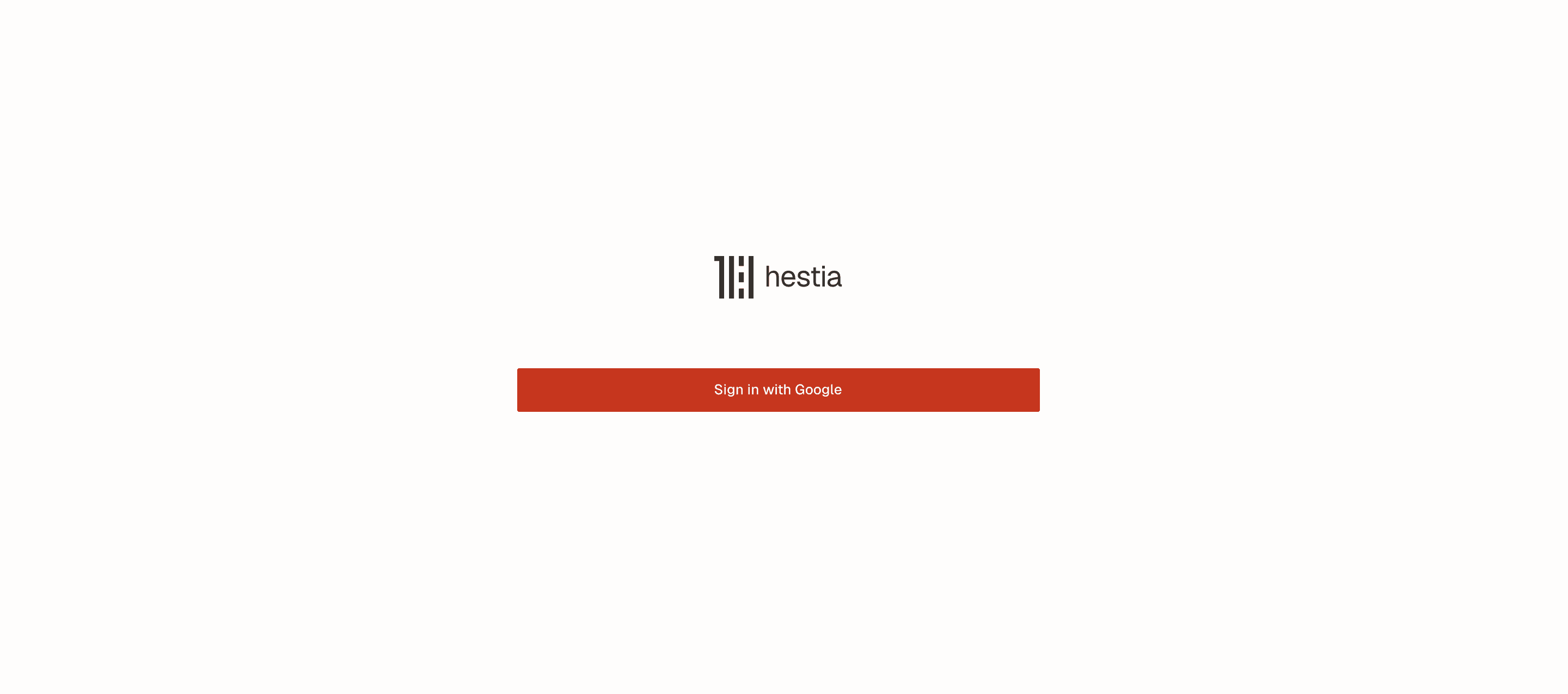 Hestia's sign-in page: the Hestia name and a single Sign in with Google button.