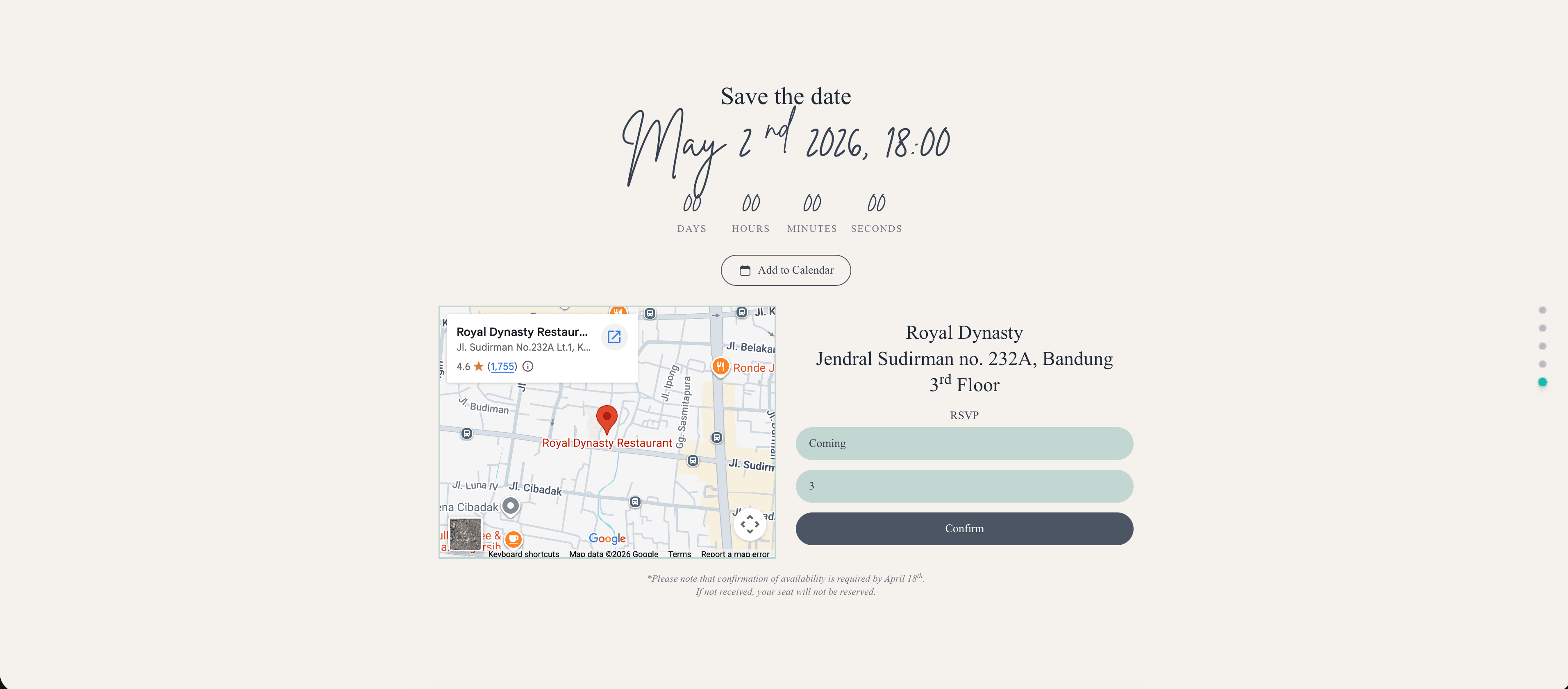 Screenshot of jasonyuki.com showing a personalised wedding invitation page with an RSVP form.